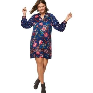 Ann Taylor Loft Wildflower Shift Dress Long Sleeve Nay Floral Women's Size S